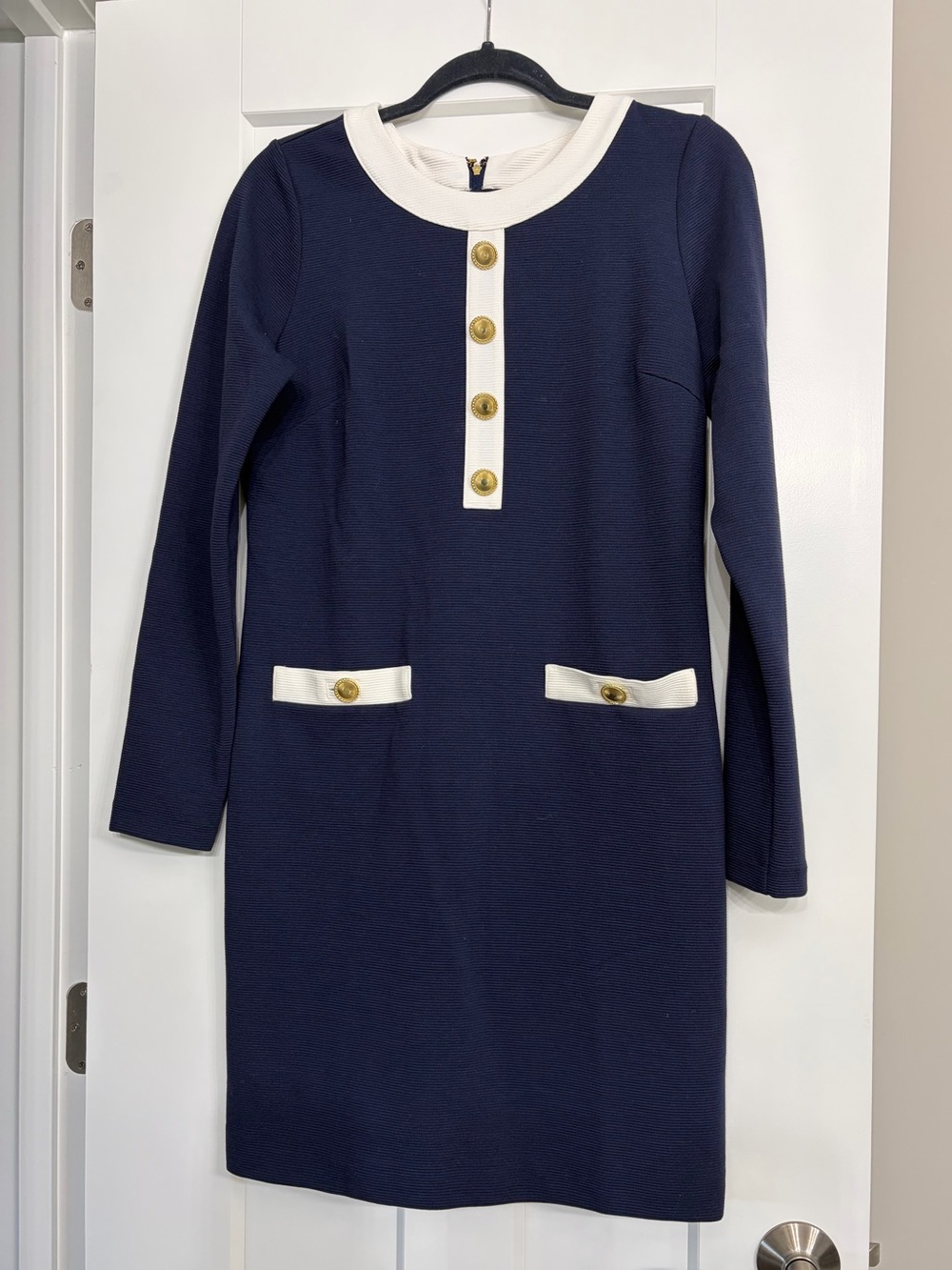 Lilly Pulitzer Navy and White Long-Sleeve Shift Dress -Size M